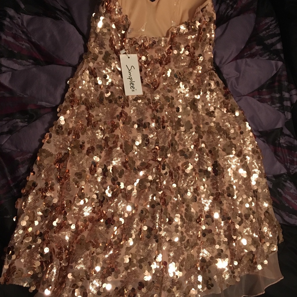 NWT Sweetheart Champagne Sequin Mini Dress! - Picture 6 of 8